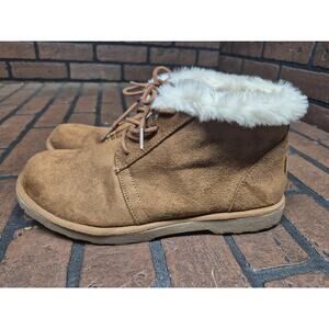 Makalu Kora Sand Faux Fur Lace Up Ankle Boots Women’s Size 9M Brown